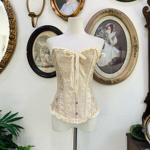 Ivory Floral Brocade Strapless Corset Top